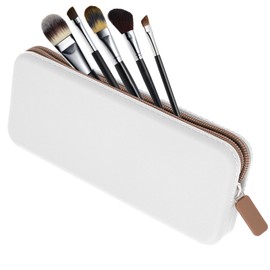 Sakolla Travel Makeup Brush Holder, Silicone Makeup Brush Bag with Zipper Closure, Makeup Brushes Organizer Case Washable Makeup Pouch Holder Case for Daily, Work, Essentials（White）