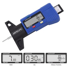 SAFELIFE Digital Tire Tread Depth Gauge, 3 Modes-Fractional Inch, Decimal Inch and Millimeter, Zeroable Tire Tread Depth Gauge for Motorcycles,Cars,Trucks,Vans,SUV Accurate Tyre Tread Depth Gauge