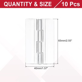sourcing map Clear Plastic Hinges, Acrylic Hinges Small Hinge 65 x 40 mm Transparent Continuous Piano Folding Hinge for Cabinet Crafts Furniture Display Stand Pack of 10