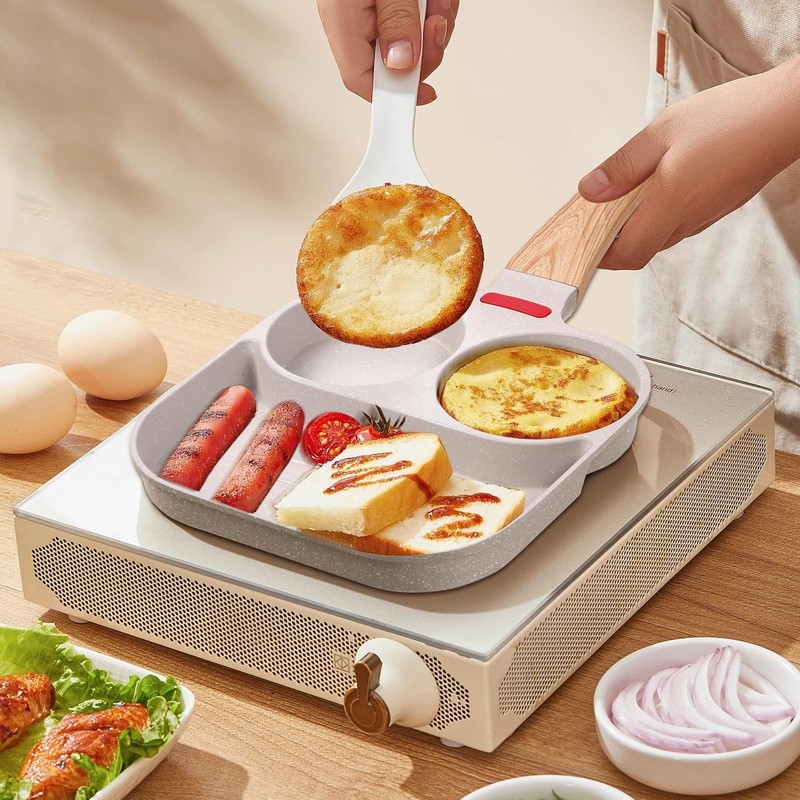 Biubumtu Egg Frying Pan Nonstick - 3 Section Egg Skillet