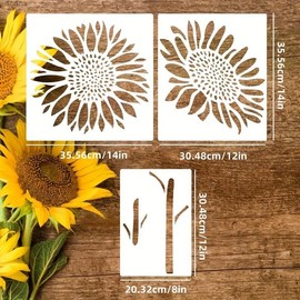 5 Pieces Large Sunflower Stencil for Painting on Wood Reusable Blooming Flower Stencils Kit Garden Fence Floral Flower Templates for Mural Walls Crafts Canvas (Sunflower 5pcs)