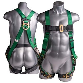 Palmer Safety Full Body Construction Harness with 5 Point Adjustment, Back D-Ring, Grommet Legs, and Fall Indicators I OSHA ANSI Roofing Tool Personal Equipment (Green - 2XL)