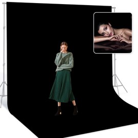 BEIYANG Black 10 x 20 Ft Large Photography Backdrop Screen, Black Non-Reflective Fabric Wrinkle Resistance Photo Background for Photoshoot, Zoom Meeting, Game Live Steaming
