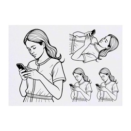 4 x 'Woman Using A Smartphone' Temporary Tattoos - Water Resistant, Skin-Safe, Non-Toxic Transfers, Mixed Sizes (TO00069734)