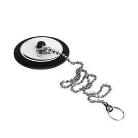 QINCINA 1 Pcs Universal Sink Plug, Black Rubber, 43mm, 23mm, Kitchen & Bathroom Sink Plug Replacement, 40cm Stainless Steel Chain (1 Pack)