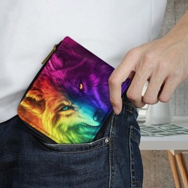 Dngkaoje Colorful Wolf Wallet for Men with Zipper Coin Pouch Small Wallets for Men PU Leather Clutch,Animals Wolf Zipper Purse Coin Pouch Casual Shopping Coin Purse for Kids Boys
