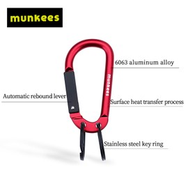 munkees Carabiner Keychain with 2-3 Rings, Backpack Buckle, Aluminum Alloy, Lightweight and Portable (Small,Red)