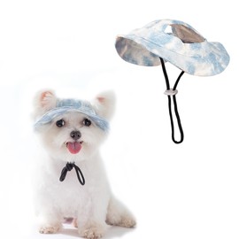 YAODHAOD Pet Hat with Ear Holes,Pet Round Brim Princess Hat Visor Hat,Puppy Cat Sun Hat Bucket Hat Outdoor Sun Protection Dog Bonnet for Small and Medium Sized Dogs (Blue, L)