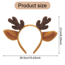 MUNSKT Christmas Reindeer Antlers Headband, Cute Xmas Deer Ear Head Accessories,Cosplay Reindeer Costume Animal Ears Headband Fluffy Realistic Deer Antlers Headband for Christmas Party Favors
