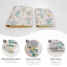 flewfun Journal for Women, A5 Binder - 6-Ring Refillable Travel Journal, Embroidered Flower Journal, 8"x6" Sketchbook, Travel Diary for Girl, Blue Forget-me-not, Budget Binder, Planner Binder