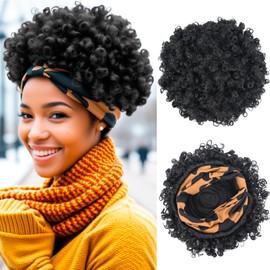 Allyreetress Afro Headband Wig Short Kinky Curly Wigs for Black Women Glueless Black Afro Wigs with Headbands Attached Synthetic with 2 Clips
