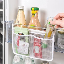jiele Fridge Door Organiser with Connections, Refrigerator Door Mesh Bag Fridge Partition Layer Organiser, Fridge Drawer Organiser, Fridge Storage Box, 13 x 22 cm
