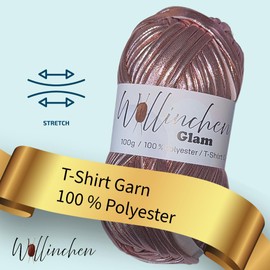 Wollinchen Glam - Metallic T-Shirt Yarn 100% Polyester, 100 g - Shiny Crochet Yarn - Stretchy & Stable - Ideal for Bags, Decoration, Macrame & DIY (Metallic Rose Gold)