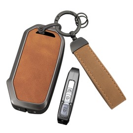 ontto Car Key Fob Cover Case fit for Kia Soul NQ5 NIRO XCEED Sportage GT Line Proceed GT Smart Key holder Metal Leather Shell keyring keychain bag accessories 3/4 buttons Brown A