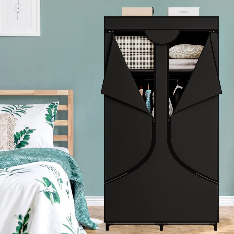 SORCEDAS Portable Wardrobe Closet Storage Organizer Metal Hanging Rack Non-Woven