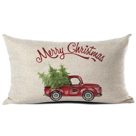 Christmas Pillow Covers Buffalo Check Plaid Farmhouse Decorations Retro Linen Throw Pillow Case Decorative Oblong Rectangle Cushion Lumbar Cover Home Décor Snowflake Xmas Tree Truck 12x20 Inch