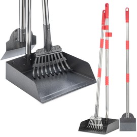 FUSBUNTY Dog Pooper Scooper Set, Pooper Scooper for Dog, Heavy Duty Stainless Steel Rake with Extra Large Tray & Spade No Bending Clean Up for Pet Waste Removal, for Grass, Dirt Or Gravel.