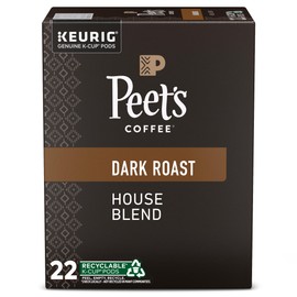 Peet's Coffee, Dark Roast Keurig K-Cup Pods - House Blend 88 Count (4 Boxes of 22 Pods)