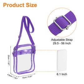 sourcing map Clear Crossbody Purse Bag, Stadium Approved Clear Waterproof Backpack Shoulder Bag with Front Pocket for Men Women, Stadium Events, Concerts, Sports Festivals, Purple 15x4.6x20cm