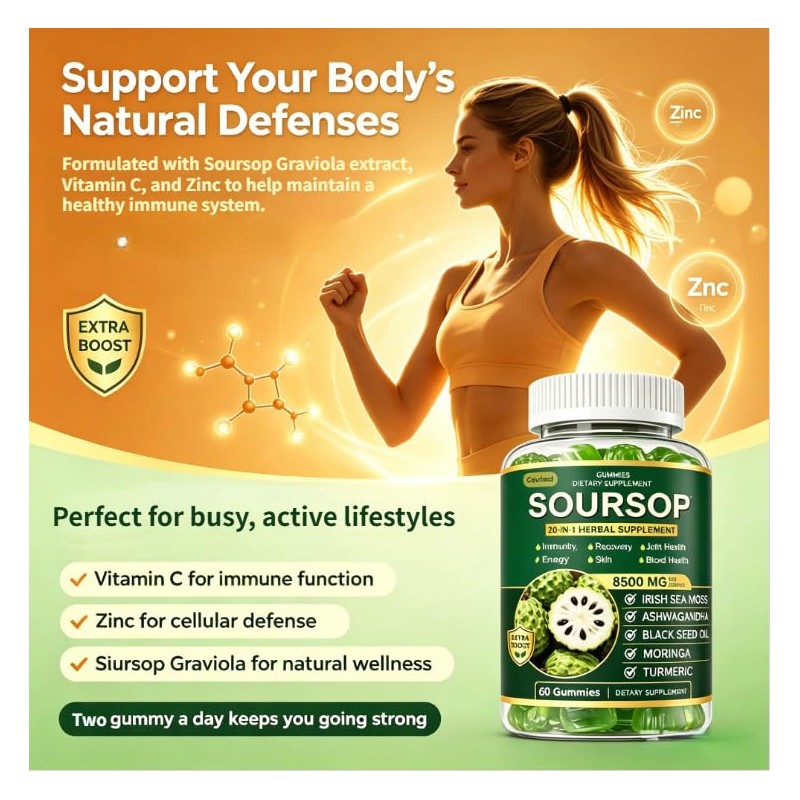 Govixed Soursop Gummies, 8500mg 20-in-1 Herbal Extracts for Overall Health-Enhancing,