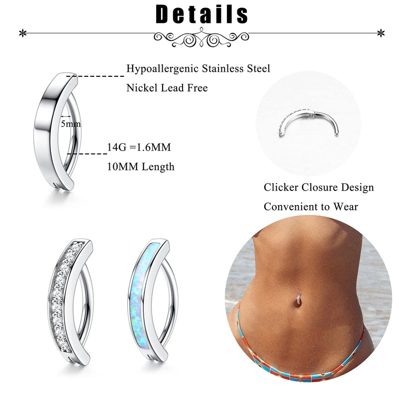 Subiceto 3Pcs Pink Belly Button Ring