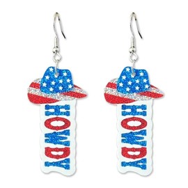 Zhang shine 4th of July Patriotic Earrings Glitter Red White Bule Cowgirl HOWDY Earrings American Flag Earring Western Independence Day Jewelry Gifts for Women