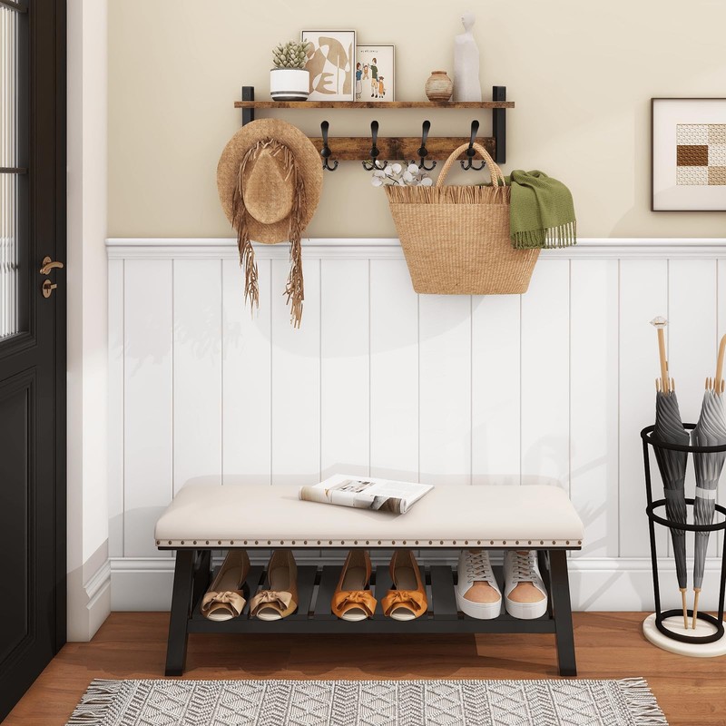Homode Rustic Brown Wall Mount Coat Rack with Shelf and