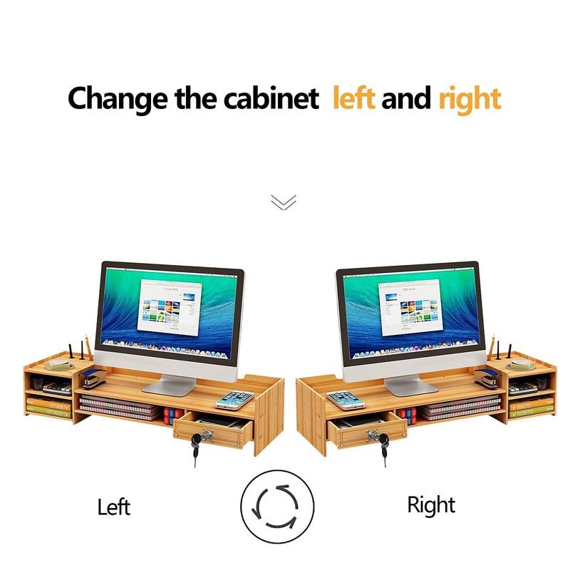 VPABES Office Desk Organizer with Drawers, 2-Tier Computer Holder Monitor