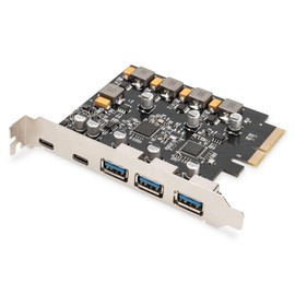 DIGITUS PCIe USB Expansion Card - 2x USB-C - 3x USB A - USB 3.1 Gen2-10 Gbps Data Transfer Rate - No Driver - Plug & Play
