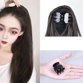 HAPVITAL Women's Ponytail Wig, Natural, Clip-On, Long, Straight Hair Extensions, Point Wig, Popular, Wedding, Shichi-Go-San Coming of Age Ceremony, Graduation Ceremony, Kimono, Yukata (Tanish Black)