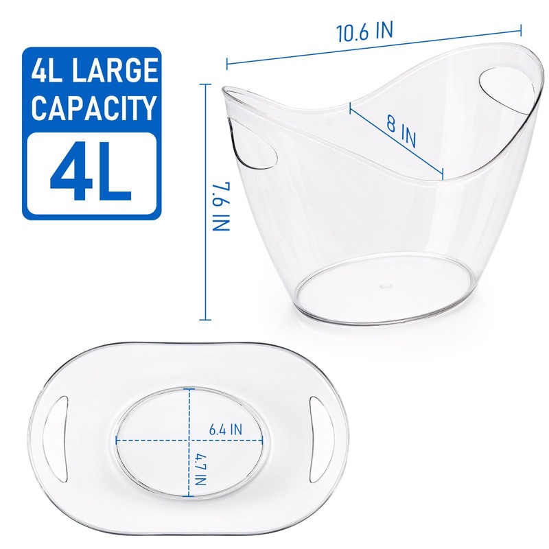 Ice Bucket 2 PCS, Thickened Clear PET Drink Cooler with