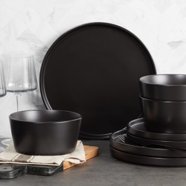 Stone Lain Coupe Dinnerware Set, Service For 4, Black Matte
