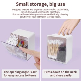 HFZRZFH Q-Tip Holder with 2 Compartments, Clear Canister, Removable Divider, for Q-Tips, Cotton Swabs, Balls, Rounds, Floss, Bathroom Countertop Organizer, White