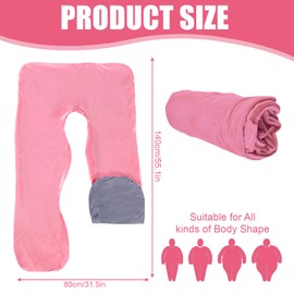 TOATELU Pregnancy Pillow Cover U-Shaped Pillowcase: Cotton Removable Body Pillow, Replacement Cover for Adults, Nursing Pillow, Machine Washable, 140 x 80 cm, Pink+Grey