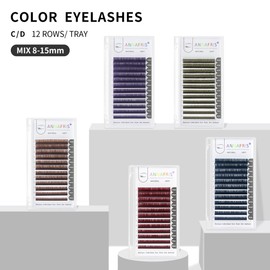 ANNAFRIS Classic Colored Eyelash Extension Natural Soft Blue Purlple Pink Green Brown Volume Lash Extension Individual False Eye Lashes with color (Lavender, 0.07-C 8-15mm Mix)