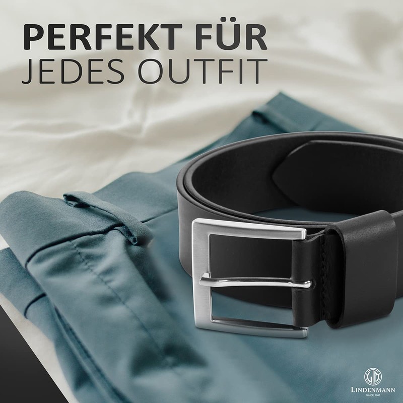 LINDENMANN Men's Leather Belt 40 mm Wide Belt Full Cowhide