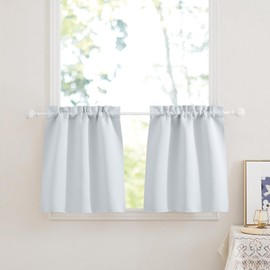 PONY DANCE Bistro Curtain Kitchen Curtain Short Set of 2 W 60 x H 45 cm Blackout Curtains Panel Curtains Opaque Curtains for Bathroom Curtain Grey/White