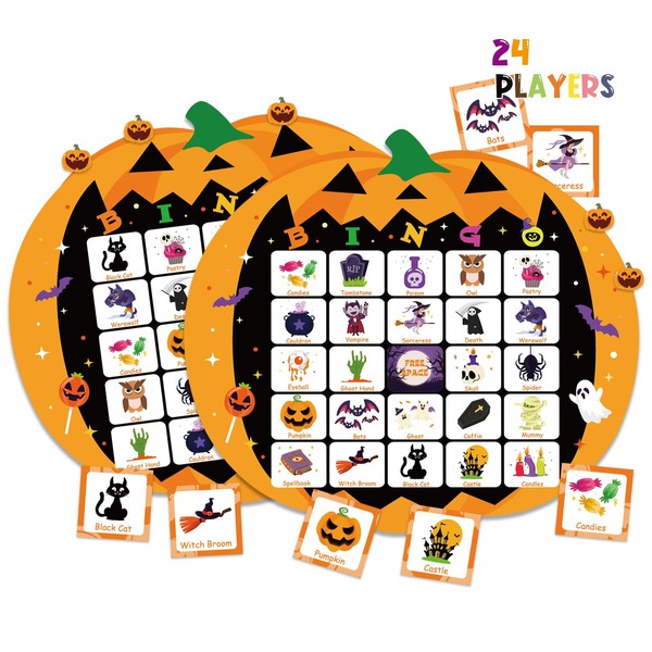 XZENTIRA Halloween 24 Players Games, Pumpkin Bingo Game Cards Set