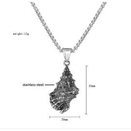 Ocean Conch Necklace for Men, Hip Hop Seashell Conch Necklace, Norse Viking Conch Pendant Necklace with 23.6"Chain,Punk Rock Beach Shell Conch Pendant, Vintage Sea Snail Necklace Jewelry