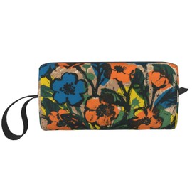 OLUSENMO Bold Hues Floral Art Makeup Bag Small Compact & Durable Travel Cosmetic Bag Organizer Oxford Fabric Impact-Resistant Multi-Purpose Storage Perfect for Travel, Gym, Daily Use