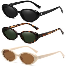 Breaksun Retro Oval Sunglasses for Women Men Fashion Small Oval Sunglasses 90s Vintage Shades (Black/Grey+ G15+ Beige)