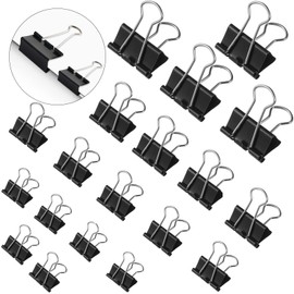 XUSSMM 150 Pcs Binder Clips, Black foldback Clips, 4 Sizes Foldback Clips 15mm/19mm/25mm/32mm Metal Binder Clips for Notes, Office, Home, School (Black)