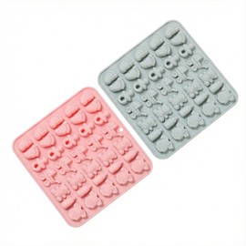2 Pack Pink and Blue-Gray Baby Shower Chocolate Molds, Silicone Candy Molds for Baby Feet, Bottle, Pacifier, Onesie, Carriage, Bear - Perfect for Party Decorations