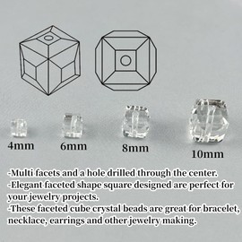 YUEXIGO 100pcs 6mm Cube Crystal Glass Beads for Jewelry Making Faceted Square Crystal Glass Bead Spacer Beads Loose Beads for Bracelet Earring Necklace DIY Craft(Transparent)