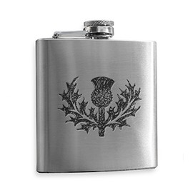 Scottish Thistle 6oz Stainless Steel Engraved Hip Flask - Made in Scotland
