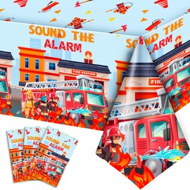 Fireman Tablecloths, 3-Piece Fireman Party Tablecloth Set - Fire Engine Tablecloth, Fireman Party Tablecloth & Fire Brigade Birthday Decoration Tablecloths for Fire Brigade Decoration Children's