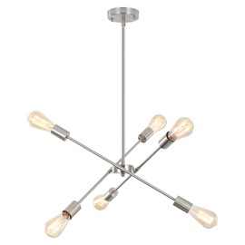 TYNEWRGY Brushed Nickel Sputnik Chandelier - 6-Light Adjustable Height Pendant Light for Kitchen Island Dining Room, and Industrial Modern Ceilings