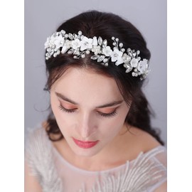 JWICOS Diadema de novia con flores, tiara plateada para novia, accesorios para el cabello de boda, para novia, graduación, fotografía