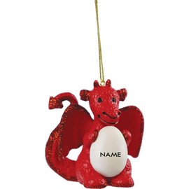 Suki Red Dragon Holding Egg (Unisex) Red Glittered Ornament - Customise with a NAME