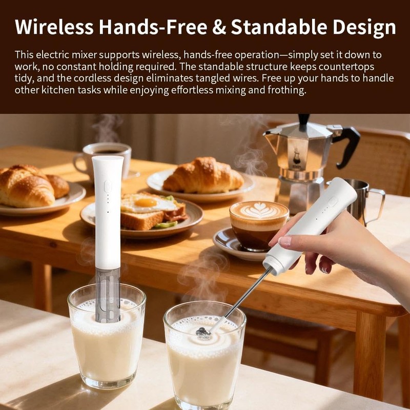 watchget Milk Frother Wand Handheld, Rechargeable Drink Mixer, 3-Speed Adjustable,